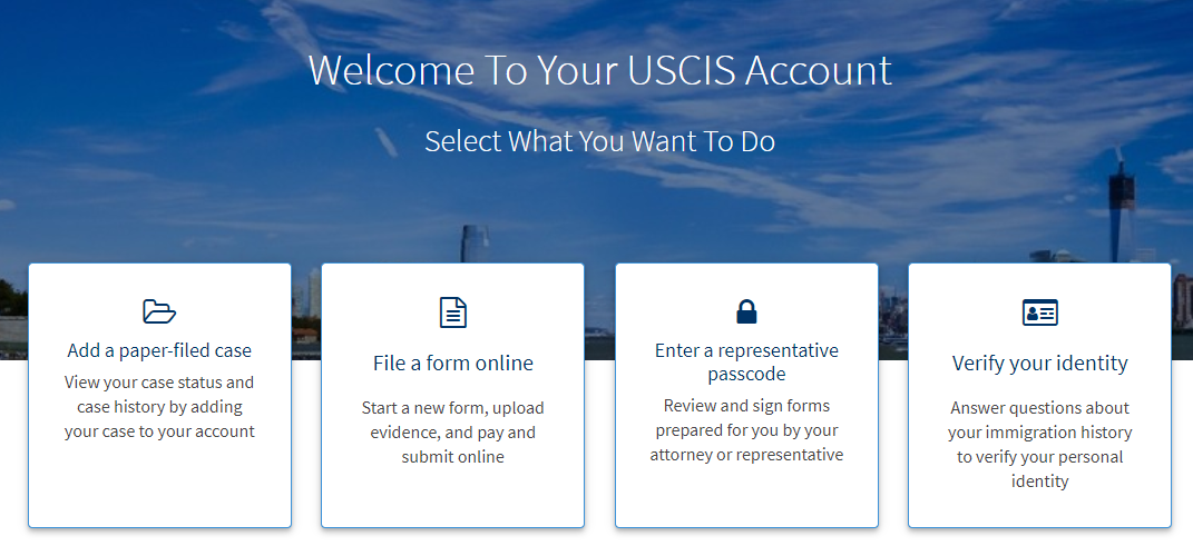 Select "File a form online" under "Welcome to your USCIS account"