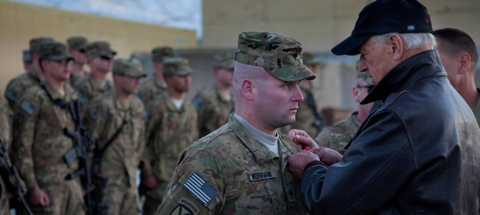 Joe Biden awards a Bronze Star to Staff Sergeant Workman in Wardak Province, Afghanistan.