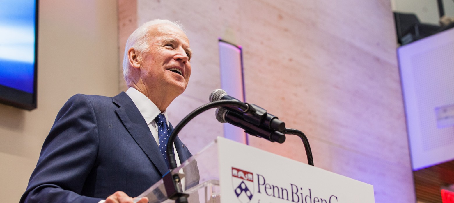 Joe Biden speaks at a reception for the Penn Biden Center.