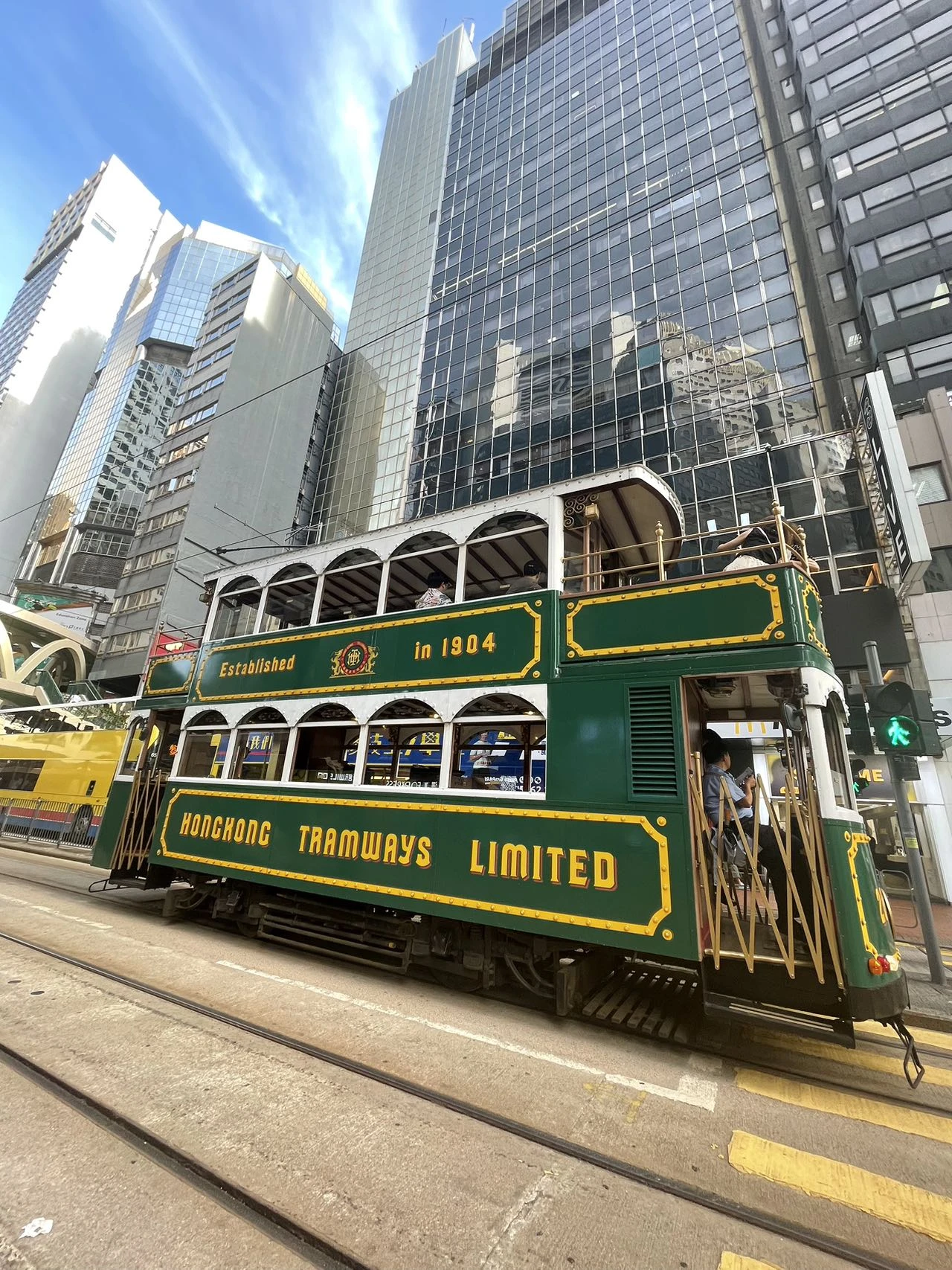 A Double Decker Bus in Causeway Bay; tourists often take these buses to go around Hong Kong.