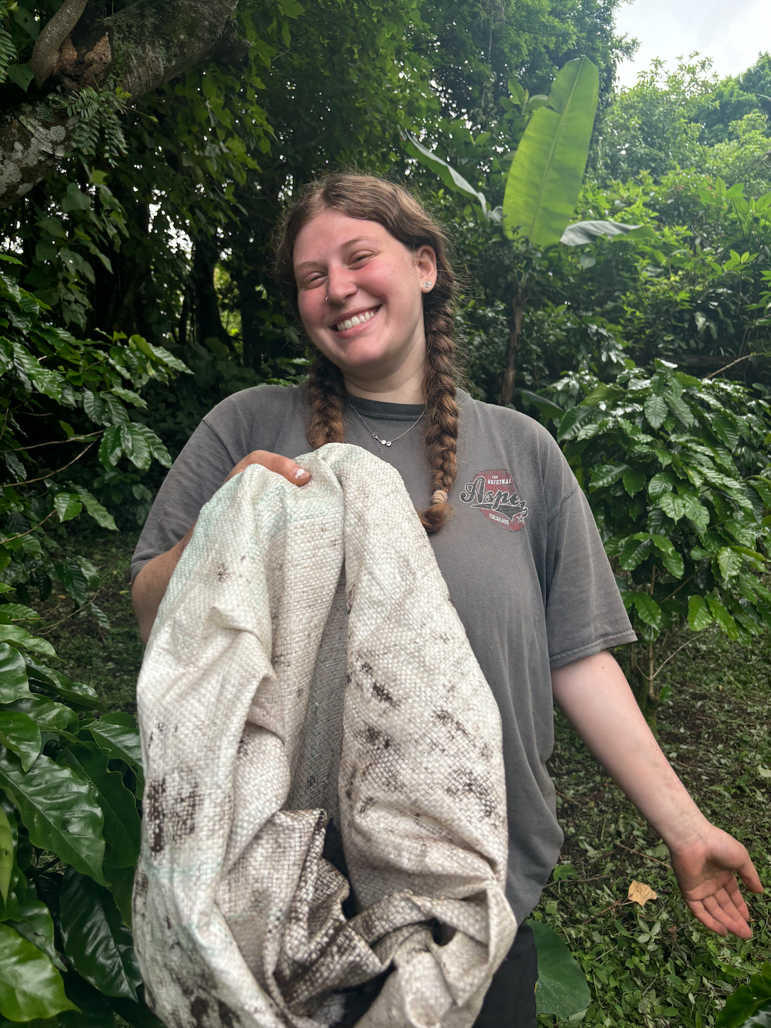 Emily and her nearly empty sack of compost 