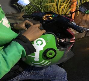 Helmet provided by Indonesian ride-share company Gojek