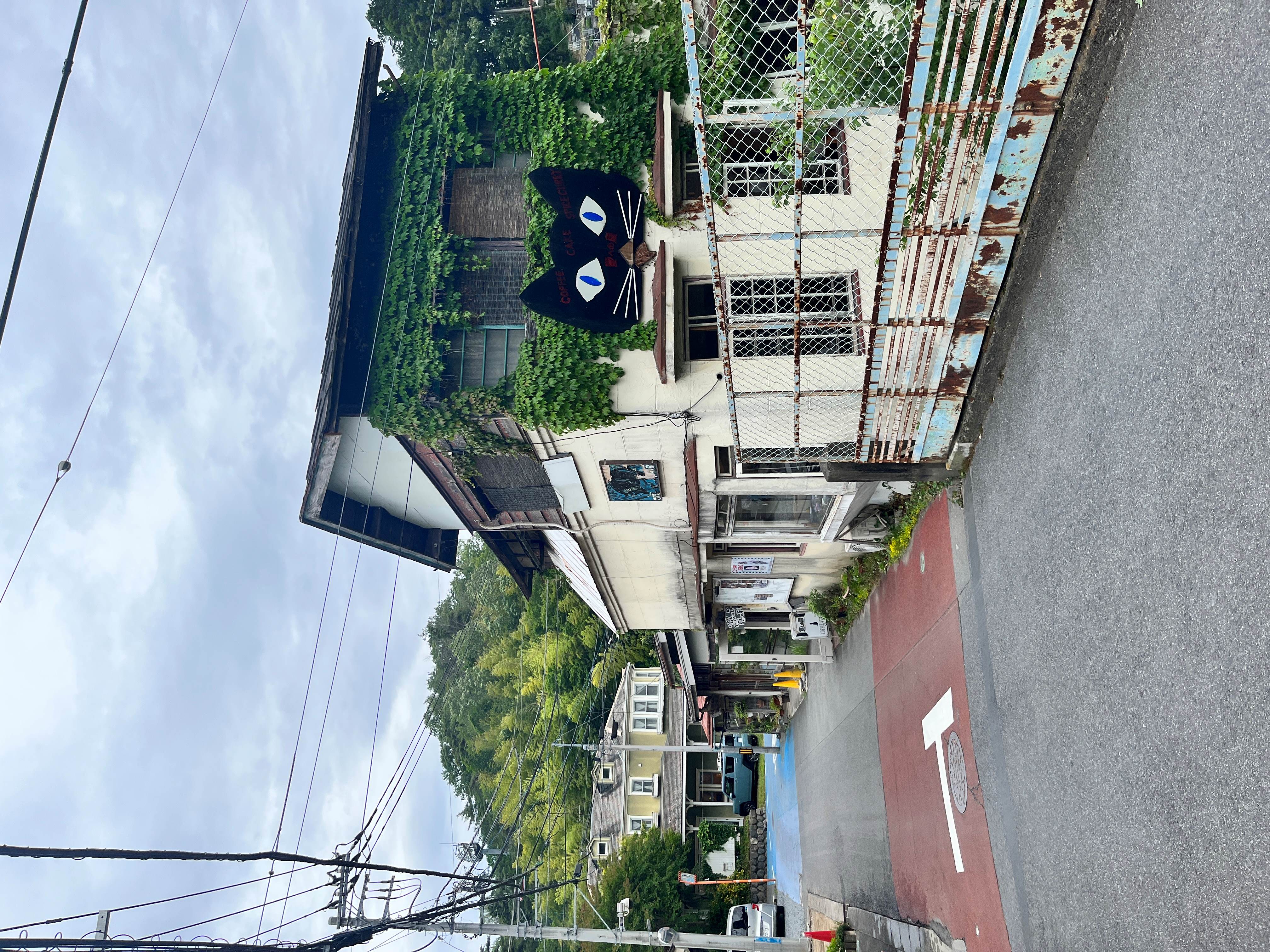 This is the cat-themed cafe above the train tracks, the inside also included some cat memorabilia.