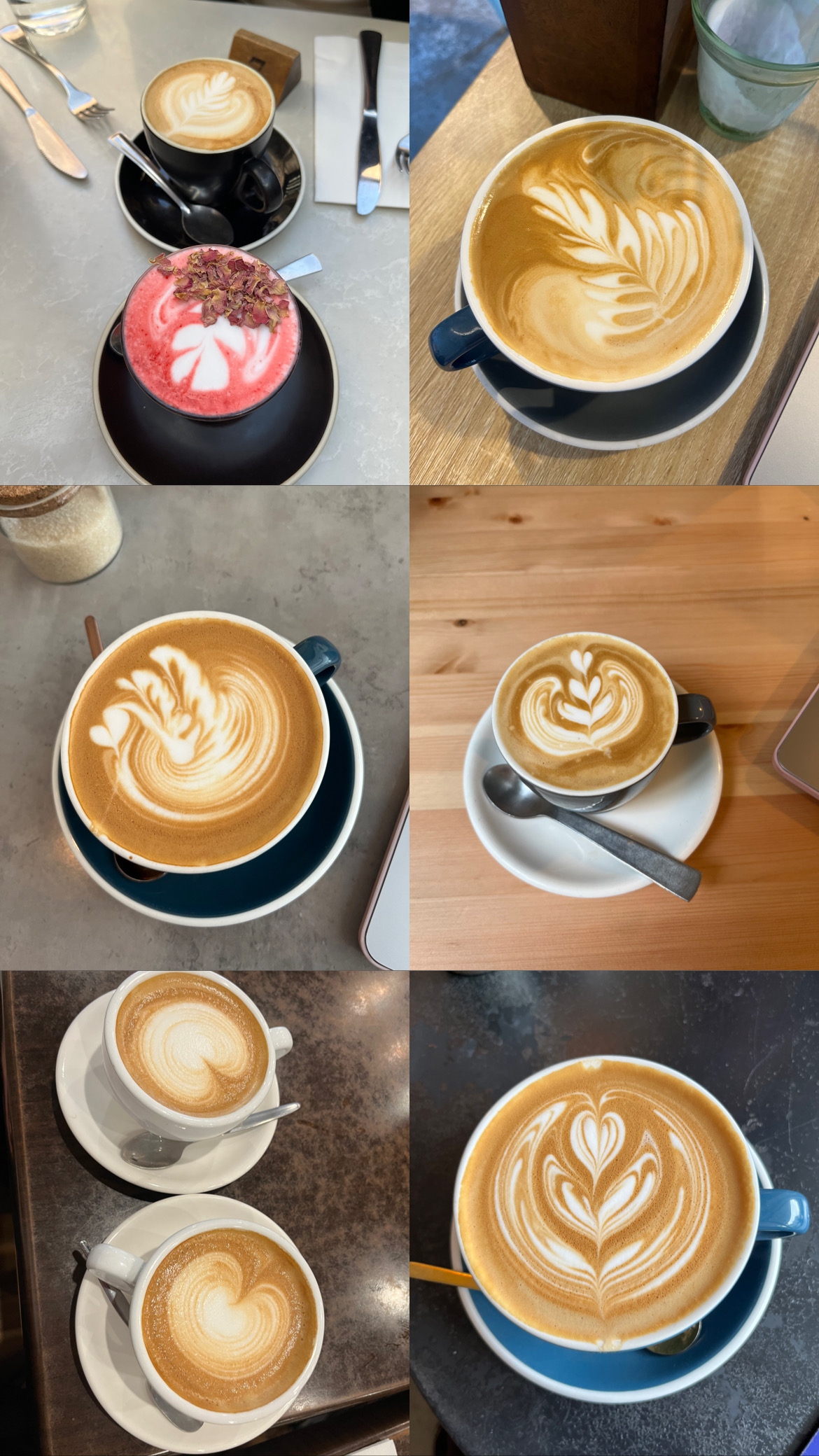 Collage of flat white art from my favorite coffee shops all throughout Sydney and Melbourne.