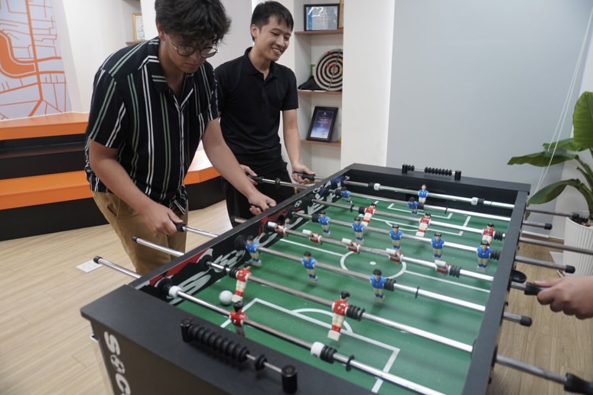Mario and friends playing foosball.