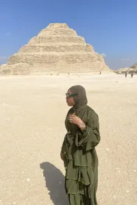 Aisha visiting a pyramid