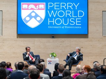 Prime Minister Paolo Gentiloni and Inaugural Director Bill Burke-White at Perry World House