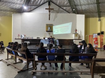 Inside the church of a small school in the city San Miguel, within the larger province of Buenos Aires.