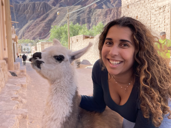 Anusha and a llama in Salta Argentina