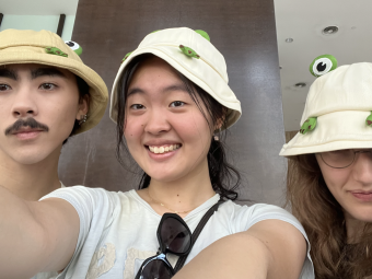 Wearing frog hats