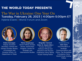Flyer for event on Tuesday, February 28, 2023 titled "The War in Ukraine: One Year On"