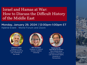Israel and Hamas at War: How to Discuss the Difficult History of the Middle East. Monday, January 29, 2024, 12:00pm - 1:00pm ET