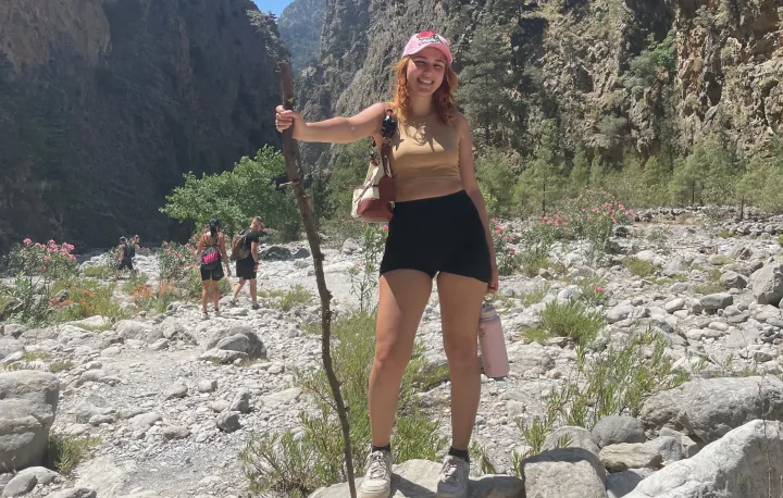 Student hiking through the Samaria Gorge in Creete