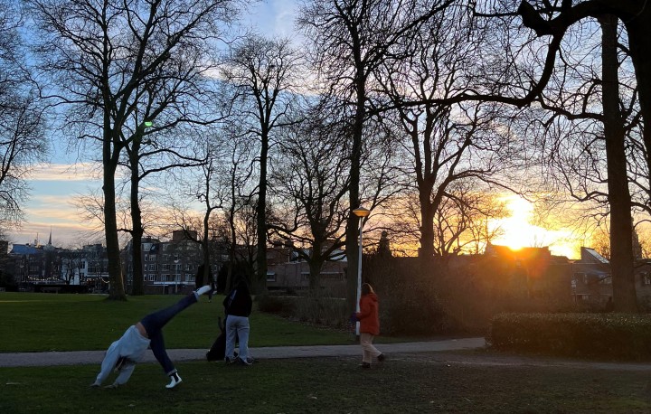 Cartwheeling with friends in the sunset in Arnhem on the last night of the trip