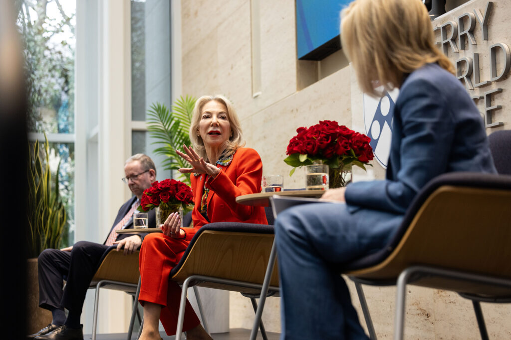 Former chair of Penn’s Board of Trustees and former U.S. ambassador to Canada David L. Cohen, President Emerita and former U.S. ambassador to Germany Amy Gutmann (pictured), along with Penn alumna and Trustee Emerita Andrea Mitchell spoke at a forum at Penn’s Perry World House event “Common Sense Diplomacy.”